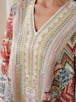 Robe longue vintage à imprimé floral en polyester respirant pour femme, col en V, manches longues, style ethnique ample, abaya pour tous les jours