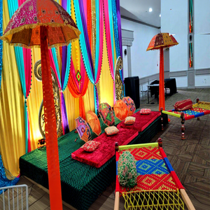 Pakistani Wedding Sangeet Night <b>Stage</b> Decoration Bright & Colorful Mehndi <b>Stage</b> Punjabi Wedding Ladies Sangeet Function <b>Stage</b> - Product Image 1