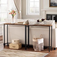 Table d'entrée en fer forgé avec présentoir mural Console étroite en bois massif Support de canapé Matériau métallique