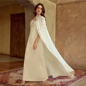 Robe longue de soirée de luxe <span class=keywords><strong>vert</strong></span> menthe à sequins et perles, sans manches, pour femme, avec option cape, livraison rapide, logo personnalisé - Product Image 2