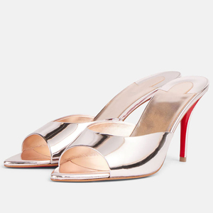 Sandalias de Tacón Alto y Fino para Mujer, Talla Grande 44, Zapatos Sexys de Verano, Stilettos con Punta Abierta y Tacón de Aguja, Mules de Charol - Product Image 1