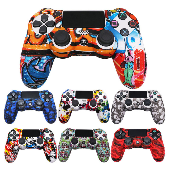 PS4 Camouflage Skull Protective Sleeve Colorful Silicone Gamepad Cover Anti-slip Skin for PS4 Console Accessory