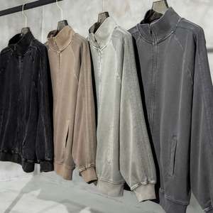 Yingling Washed Zipup Hoodies Zip up Heavyweight Vintage 100% Cotton Zipper French Terry Zip up Hoodie Custom Puff Printing - Product Image 4