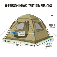 Tente de camping automatique hydraulique pour 6 personnes, installation instantanée, résistante au vent et au sable, revêtement argenté, tente familiale