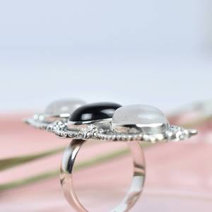Handmade Rainbow Moonstone Black Onyx Sterling <b>Silver</b> <b>Statement</b> <b>Ring</b> Natural Gemstone Jewelry for Women Wholesale - Product Image 4