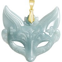 Jadéite naturelle renard à neuf queues pendentif en jade d'eau bleue S925 incrustation d'argent colliers de bijoux unisexes conception originale D1036/D1072