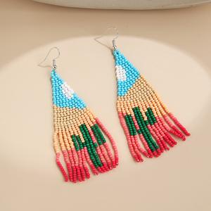 Pendientes de cuentas de borla vintage Pendientes de <span class=keywords><strong>cactus</strong></span> hechos a mano de estilo popular bohemio para mujer - Product Image 4