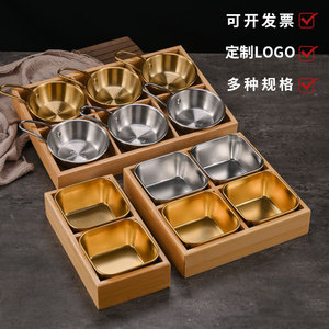 Juego de bandejas de bambú de nueve compartimentos de acero inoxidable para platos de acompañamiento en restaurantes de hot pot y barbacoa - Product Image 4