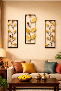 Arte de Pared Metálico Moderno, Decoración Floral de Hojas, Adorno de Pared de Tres Piezas para Sala de Estar u Oficina - Product Image 5