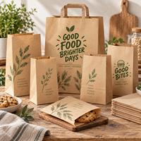 Sac en papier brun ECO en gros, fond plat, qualité alimentaire, résistant à l'humidité, pour emballage de snacks, personnalisable