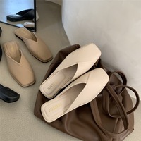 Chaussures plates carrées, pantoufles tendance, chaussures à semelle souple, mules, demi-chaussons, pour femmes, style rétro, décontractées