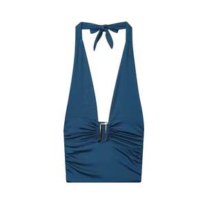 Top de Tirantes con Cuello Halter y Escote en V, Plisado, Ajustado, sin Mangas, Transpirable, Sexy y Casual para Mujer, Otoño Europeo y Americano - Product Image 4