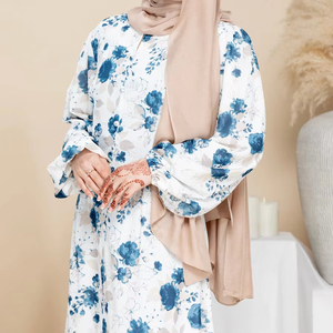 Abaya élégante à imprimé floral personnalisée Leduo avec hijab – Robe longue à manches longues pour femmes musulmanes - Product Image 1