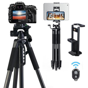 Phone Tablet Aluminum Tall 55Inch 140CM Height Professional <strong>Digital</strong> <strong>DSLR</strong> <strong>Camera</strong> <strong>Tripod</strong> <strong>Stand</strong> With Quick Plate Mount Pan Head - Product Image 1