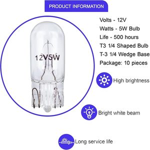 หลอดไฟฮาโลเจนรถยนต์ T10 12V 5W แสงสีขาว สำหรับไฟจอดรถ ไฟประตู ไฟป้ายทะเบียน ไฟท้าย ไฟอ่านหนังสือ - Product Image 2