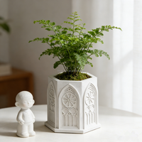 Pot de fleurs hexagonal en béton style gothique, motif rétro en relief, pour plantes suspendues, idéal pour la décoration de table avec des plantes grimpantes, couleur et logo personnalisables