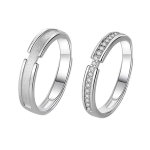 Juego de Anillos Ajustables Clásicos para Pareja, Anillos Abiertos de Latón Chapado en Rodio/<span class=keywords><strong>Oro</strong></span> con Diseño de Flor de Circonio para Enamorados - Product Image 5