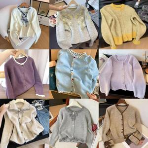Cardigan tricoté chaud pour <span class=keywords><strong>femme</strong></span> Hiver 2026, à boutons sur le devant, motif floral, nœud et étoile, manches longues, <span class=keywords><strong>manteau</strong></span> <span class=keywords><strong>pull</strong></span> tendance - Product Image 1