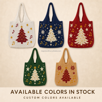 Nouveau Sac Fourre-tout Tricoté Noël 2026 Motif Note de Musique Doux Lavable en Machine Logo Personnalisé Faible MOQ OEM ODM Vente en Gros Sac Cadeau de Fêtes