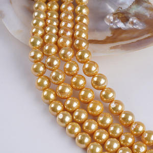 Cadena de Perlas Redondas Edison de 10-13 mm, Perlas Naturales de Agua Dulce Blancas, Nanyang Teñidas en Oro, para Collar DIY, Joyería al por Mayor - Product Image 4