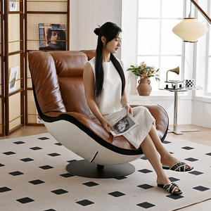 Fauteuil inclinable vintage en cuir huilé ciré, pivotant et inclinable, pour salon ou balcon, design élégant - Product Image 5