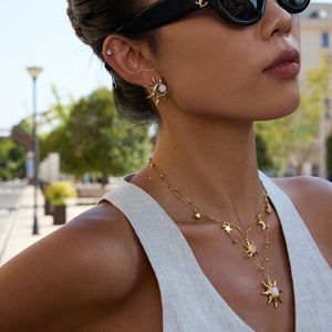 Collar J&D Elegante con Cadena de Cuentas Ajustable y Colgante de Sol, Joyería de Ópalo de Moda, Acero Inoxidable Chapado en Oro de 18K - Product Image 2