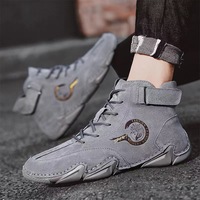 Bottes de marche respirantes en cuir faites à la main pour hommes, baskets montantes, chaussures décontractées respirantes