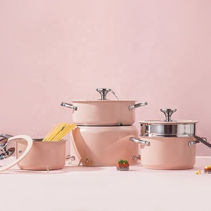 Venta al por mayor de moda personalizada de colores de acero inoxidable 304 utensilios de cocina pintura de cerámica cazuela cocinar sopa caliente olla juegos de utensilios de cocina - Product Image 6
