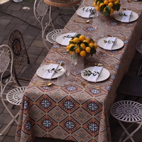 Nappe Rectangulaire Jacquard Vintage à Motif Ethnique Diamanté, Housse de Table Tissée Décorative pour Mariage et Banquet en Extérieur