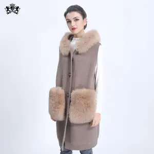 janefur最新时尚羊绒毛衣罩在漫长的冬季毛呢外套女针织开衫搭配狐狸毛