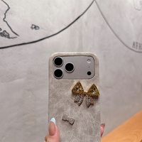 Étui de téléphone élégant rétro brillant avec nœud en cristal pour iPhone 18 17 Pro Max 16 15 14 13, coque de protection en PU texture jean
