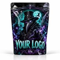 Sachet Mylar personnalisé 3,5g Za Pack avec logo personnalisé, pochette brillante à fermeture éclair, motif Plague Doctor, sac d'emballage gothique de dessin animé