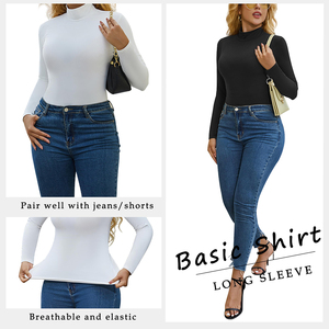 Automne manches longues faux col roulé haut Stretch serré <span class=keywords><strong>t</strong></span>-<span class=keywords><strong>shirt</strong></span> pour femmes coton femmes <span class=keywords><strong>basique</strong></span> <span class=keywords><strong>T</strong></span>-shirts - Product Image 4