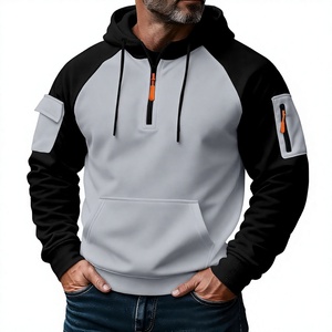 Sudadera con Capucha para Hombre, Cierre de Cremallera de 1/4, Manga Raglán, Color Sólido, Diseño Casual con Bolsillos, Transpirable, de Forro Polar, para Otoño - Product Image 6
