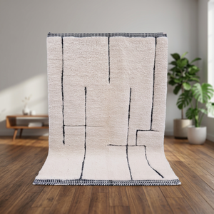 Tapis Beni Ourian fait main de haute qualité avec laine biologique, style bohème, à poils longs, pour usage domestique - Product Image 4