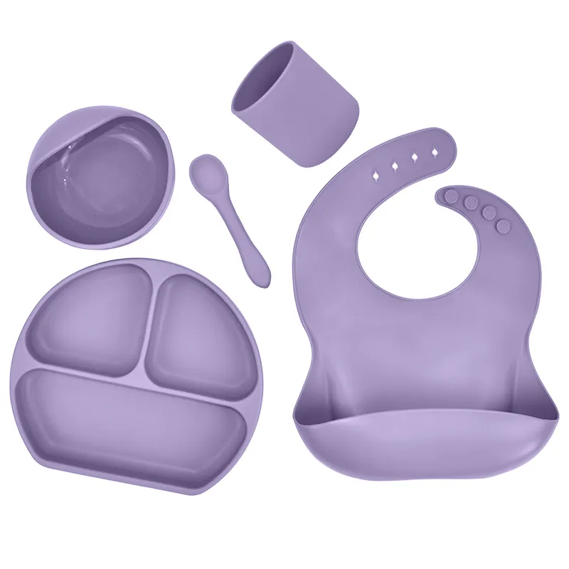 Babadores de silicone para bebês, conjunto de tigelas de silicone para bebês com colher para alimentação do bebê, tigela de sucção de silicone