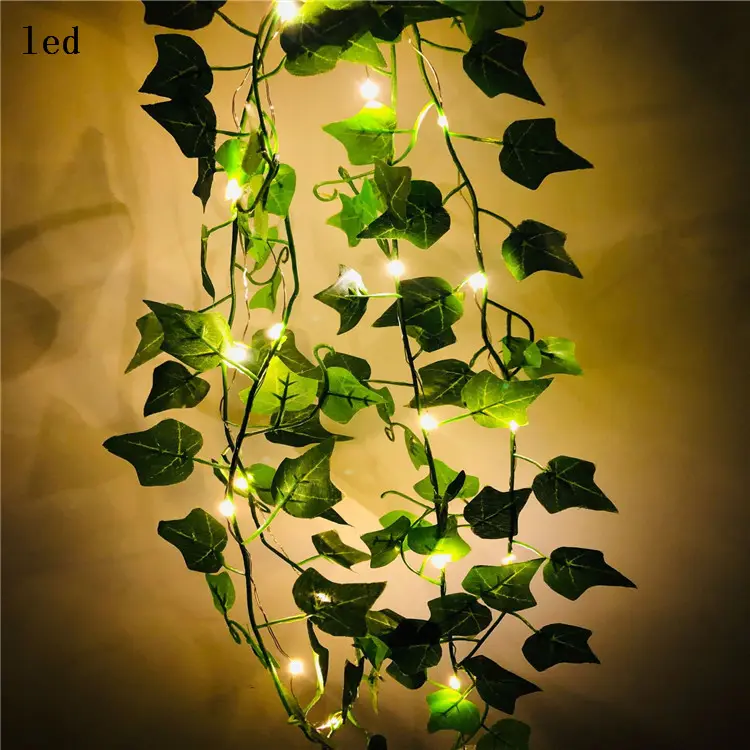 New Product Led Outdoor Garden Decoration Light Maple Leaf Vine Light Green Leaf Rattan Solar String Lamp