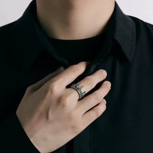 Anello in Argento Sterling Stile Gotico con <span class=keywords><strong>Corona</strong></span> a Mille Foglie per Uomo e Donna; Gioiello Anello Coppia <span class=keywords><strong>Corona</strong></span> Scura Retrò Americano - Product Image 1