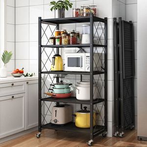 Rangement Cuisine <span class=keywords><strong>Maison</strong></span> Étagère d'organisation de cuisine pliante en métal Étagère de rangement pliable mobile avec roues - Product Image 1