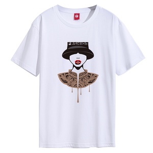 T-shirt Originale Shanghai Red Lips, Tendenza Nazionale, 100% Cotone, Girocollo, Stampa Personaggio sulle Spalle, Casual, Uomo Donna Coppia, Manica Corta - Product Image 6