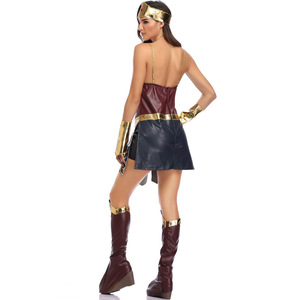 Costume da Guerriera per Halloween, Set Supereroe con Corsetto, Tiara, Bracciali, Gonna, Cintura, Stivali, Set Sexy per Adulti per Feste in Maschera e Carnevale - Product Image 2