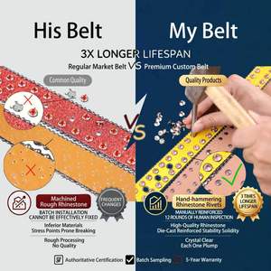 <span class=keywords><strong>Ceinture</strong></span> pour <span class=keywords><strong>homme</strong></span> Canaan avec logo personnalisable, style western cowboy punk, boucle à ardillon en alliage, entièrement incrustée de strass, imprimée par transfert thermique - Product Image 4