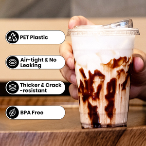 Gobelets en plastique transparents jetables pour boissons froides, café glacé, avec logo imprimé personnalisé, 16 oz, PET, avec couvercles plats - Product Image 4