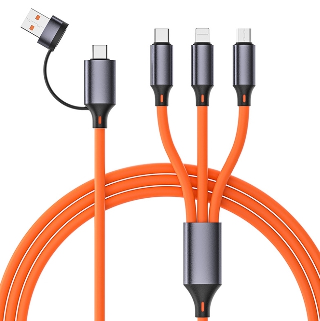 1.2M 5 in 1 Silicone Mobile Phone Charging Cable Durable USB Type c Fast Charging One Line Multi-purpose Phone Data Cable