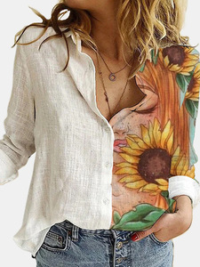 Baju blus Linen wanita lengan panjang, baju atasan kerah Lapel, kemeja Linen imitasi, lengan panjang, blus liburan, kancing Single Breasted, untuk wanita - Product Image 4
