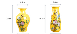 Florero de cerámica hecho a mano <span class=keywords><strong>con</strong></span> diseño de pájaro y flor antiguo, jarrón amarillo pequeño de porcelana fina para decoración del hogar - Product Image 4