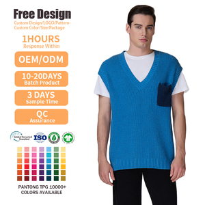 Knitwear Manufacturer OEM Custom Logo Classic Knitted Tank Top Winter Knitted Vest <b>Men</b> V Neck Sweater Sleeveless - Product Image 2