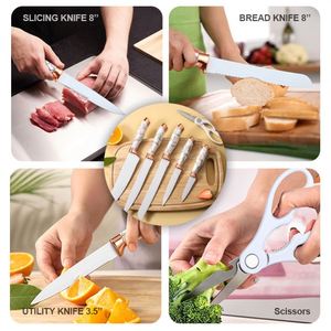 Juego de Cuchillos de Cocina de Acero Inoxidable de 6 Piezas, con Revestimiento Antiadherente Profesional, Mango de Mármol, Cuchillos de Chef con Bloque Acrílico - Product Image 5
