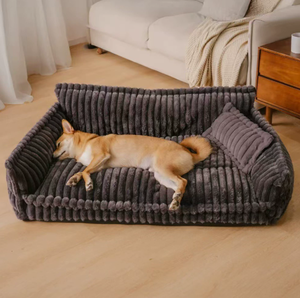 Cama para perro pequeña y rectangular de lujo, diseño esponjoso con almohadas para el cuidado del cuello, fácil de lavar, sofá cama para perro pequeño, patrón de rayas - Product Image 4