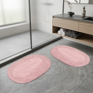 Tapis de bain en coton doux et écologique, épaisseur moyenne, ovale, lavable, design touffeté, multicolore, fabriqué en Inde, pour hôtel et maison - Product Image 2